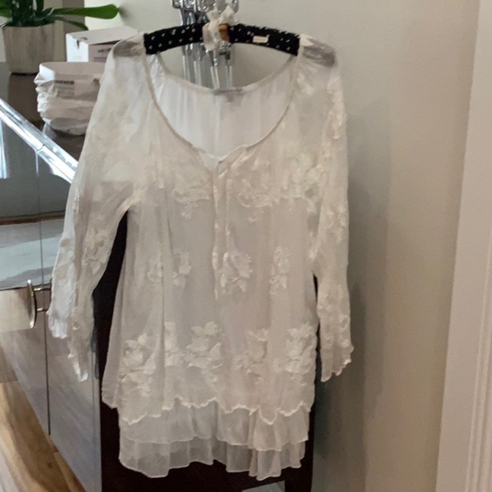Elegant White Ruffled Women's TUNIC TOP - Picture 5 of 5